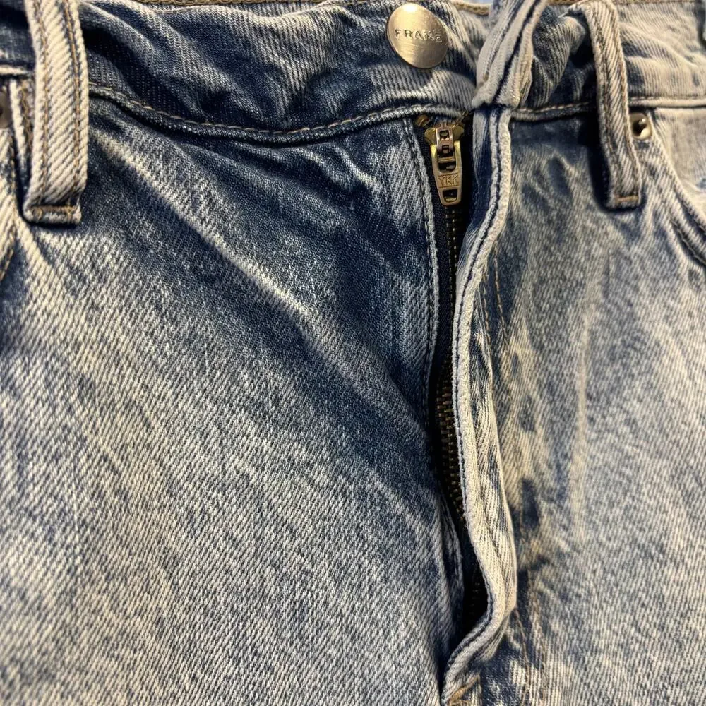 FRAME Le Simone High Rise Cut-Off Denim Shorts Acid Wash Raw Hem Size 29 Retro - Picture 4 of 8